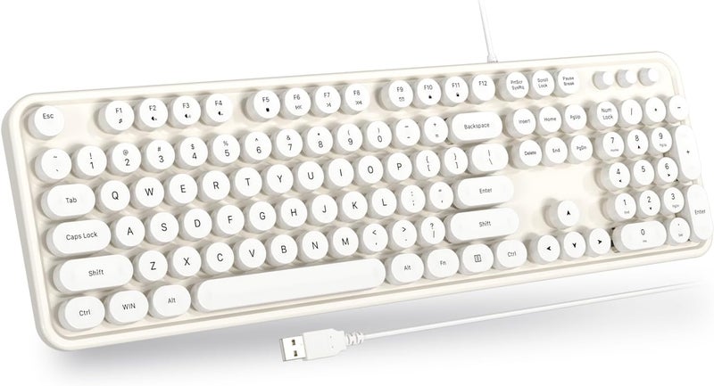 Atelus USB Wired Computer Keyboard - Retro Typewriter Keyboard - Full Size Keyboard with Number Pad for PC Laptop Desktop Windows (Creamy White) - Image 1